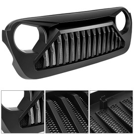 SUNPIE Front Grille Assembly for Jeep JT Grilles Compatible with Jeep Wrangler JL JLU & JL 4XE & Jeep Gladiator JT 2018-2025 All Models, Paintable Matte Black Wrangler Accessories