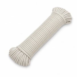 Natural Cotton Washing Line Rope 25m x 5.5mm, Braided Clothes Line for Outside, Strong Soft Outdoor Laundry Line, Tear Resistant White Pulley Rope - 130kgs Pulling Force