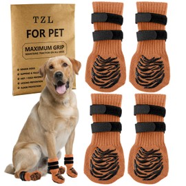TZL Calcetines Antideslizantes para Perros con Doble Agarre para Suelos de Madera Dura,Botas para Perros para Evitar Que se Laman con 2 Correas Ajustables (Naranja, S)