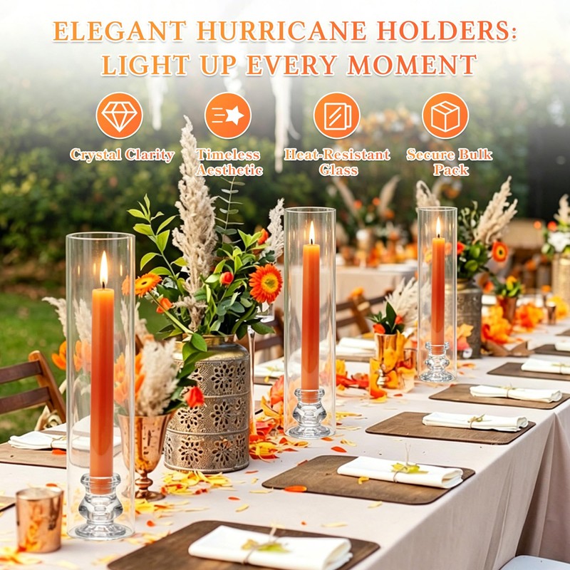 24 Set Hurricane Glass Candle Holders Bulk, Windproof Glass Covers