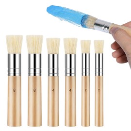 6Pcs Stencil Brushes, Wooden Stipple Brush Paint Brush Set Natural Bristle Stencil Brushes for Acrylic Painting, Oil Painting, Watercolor Painting, Card Making, DIY Art Crafts Project (3 Sizes)