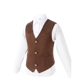KEYWANTS Kids Cowboy Vest for Boys Suede Leather Khaki Vest Western Style Waistcoat Size 6