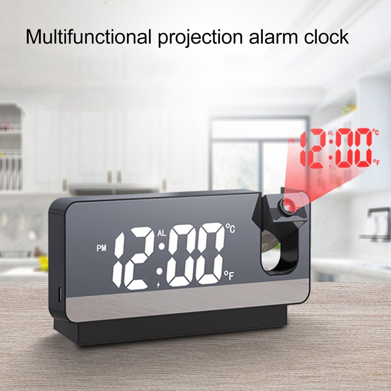 Projection Alarm Clock USB Rechargeable White Light Snooze Function Adjustable