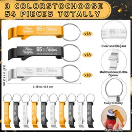 Dandat 54 Sets 65th Birthday Party Favors Beer Opener Keychain with Bags and Cards Birthday Souvenirs for Guests