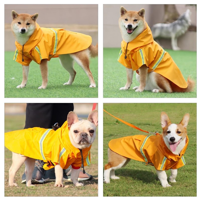 GLURIZ Impermeable para Perros con Rayas Reflectantes, Impermeable con Capucha