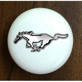 White FORD MUSTANG EMBLEM WHITE CERAMIC KITCHEN CABINET DRESSER KNOB DECOR