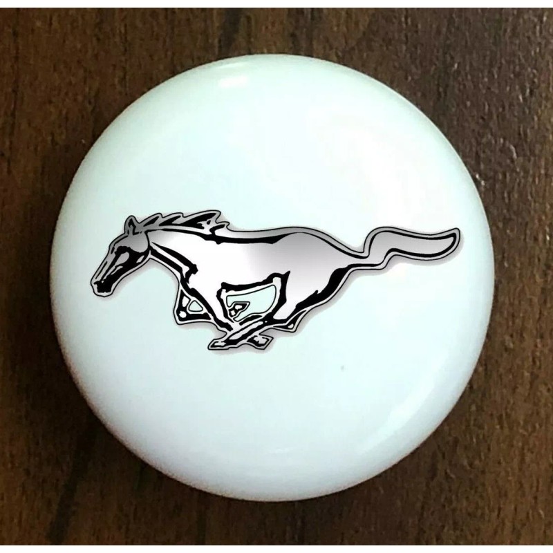 White FORD MUSTANG EMBLEM WHITE CERAMIC KITCHEN CABINET DRESSER KNOB
