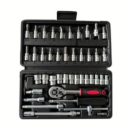 46pcs Professional Auto Master Tool Set with Combination Tool Set for Bicycle Repair Tools for Home, Office, And Professional Use - Color: Black - 46 pieces, Size: high quality