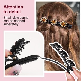 PreciRise PreciRise 4 Pcs Sparkling Crystal Stone Braided Hair Clips, 2025 New Satin Fabric Hair Bands Rhinestone Four-Leaf Clover Hair Clip for Styling, Duck Bill Clips for Women Girls, Color P Q T V