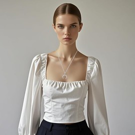 Half Moon Pendant Necklace for Women Men Stainless Steel Hip Hop Punk Style Dainty Unique Beach Charm Moon Pendant Necklace (Silver, One size)