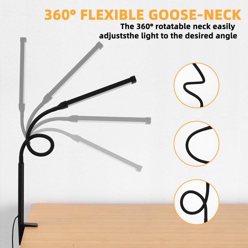 Voncerus LED Desk Lamp with Clamp, Eye-Caring Clip on Lights