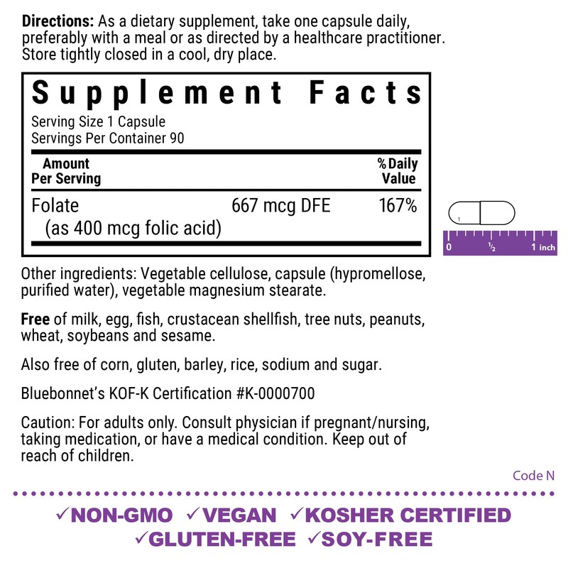 Bluebonnet Nutrition Folic Acid 400 mcg, Prenatal & Postnatal Health*,