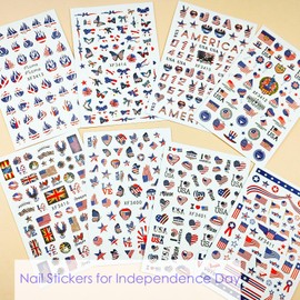 4th of July Nail Art Stickers,Independence Day Nail Stickers,3D Self-Adhesive Memorial Day Stickers for Nails Art Design,American Flag Patriotic Heart Star Decals for Fourth of July Nail Decoration…