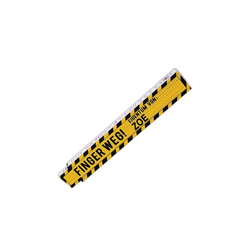 Tape measure ruler with motif: "Finger weg", German text, joint