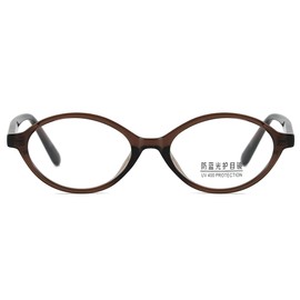moomoobird Blue Light Glasses Women Men Oval Small Glasses Frame TR90 Retro Glasses Acetate Temple, Brown With Clear