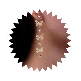Aneneiceera Vintage Kristall Schmetterling Baumeln Ohrringe Gold Schmetterling Quaste Ohrringe Lange Lineare Cz Tropfen Ohrringe Winzigen Schmetterling Ohrringe Schmuck Für Frauen Und Mädchen (Gold)