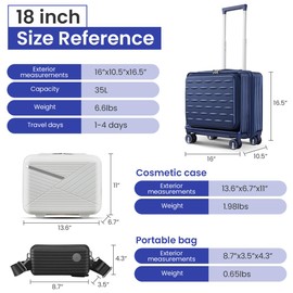Nevoc 18 Inch Carry On Luggage with Front Open Door & Laptop Interlayer, Hard Shell Carry on Suitcases with Spinner Wheels, Airline Approved Small Luggage with TSA Lock for Travel Business (Navy Blue)