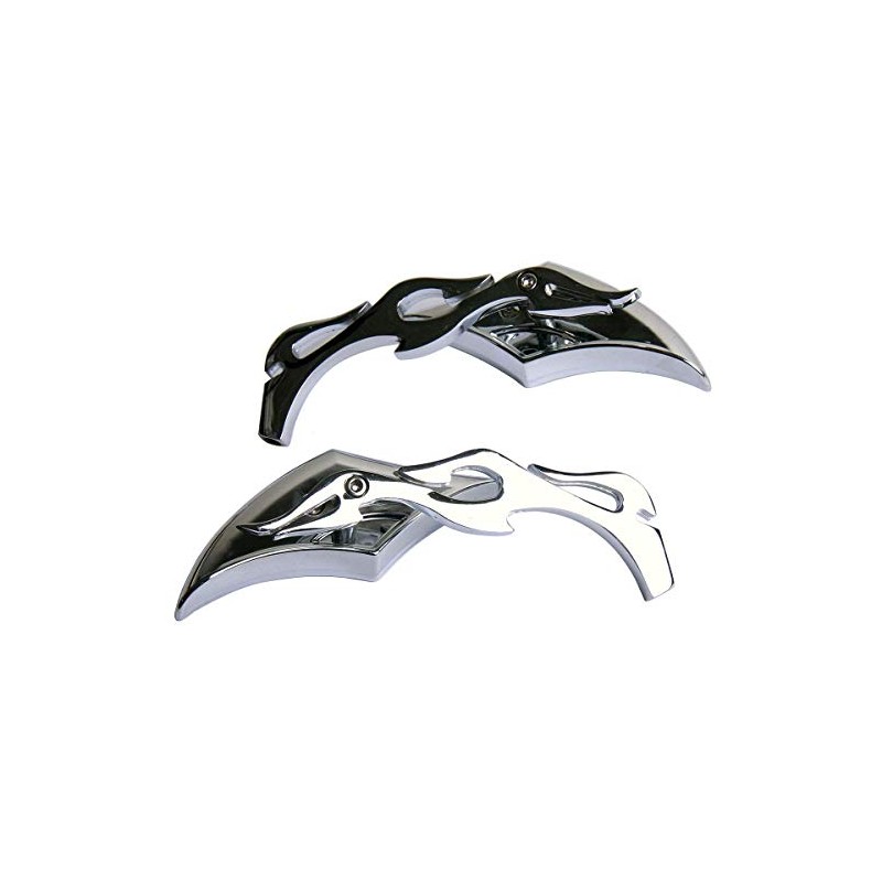 MotorToGo Chrome CNC Diamond Flame Motorcycle Small Rear View Mirrors