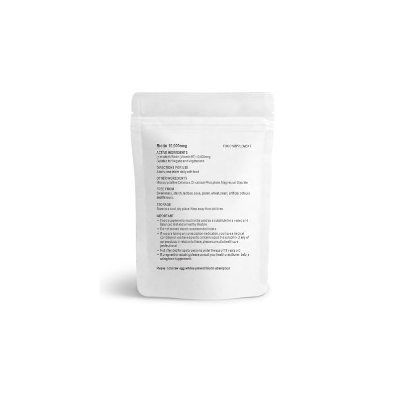 Biotin 10000mcg Tablets (Vegan) Hair, Skin and Nails Support, Vitamins