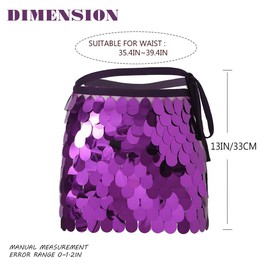 TWINKLEDE Big Sequin Short Skirt Belly Dance Hip Skirts Sparkly Hip Wrap Rave Party Dance Skirt for Women and Girl (F Purple)