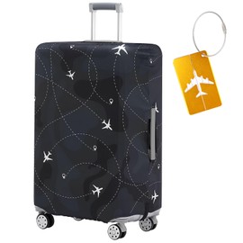 Anseom 18-32 Inch Suitcase Covers with Luggage Tag, Elastic Travel Suitcase Cover, Waterproof Suitcase Protective Cover with Zip, Washable Luggage Cover, black, Modern