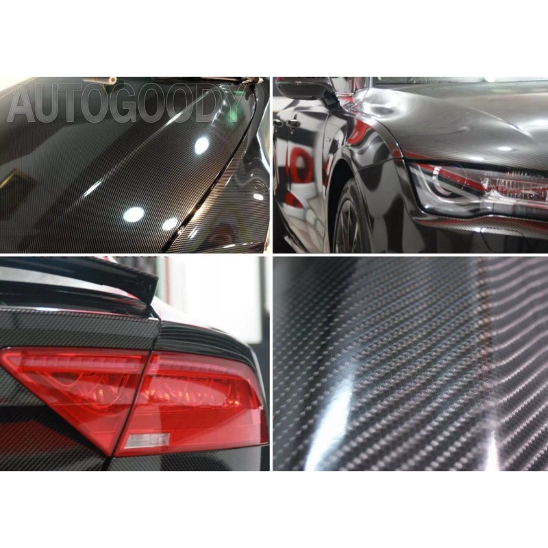 AUTOGOODY 96"x60" HIGH GLOSS 5D Black Carbon Fiber Vinyl Wrap