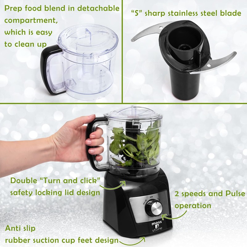 Moss & Stone 3 Cup Mini Food Processor, Strong Vegetable