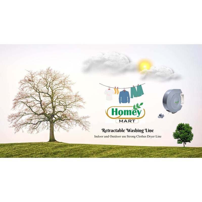Retractable Washing Line Heavy Duty Grey Weather Resistant Indoor and
