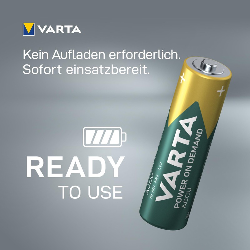 VARTA Rechargeable Ready2Use Pre-Charged AA Mignon Ni-Mh Battery (4-Pack, 2,600mAh,