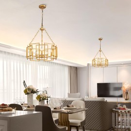 Avzkcy Muted Gold Chandelier 5-Light Modern Kitchen Island Lighting Fixtures, Farmhouse Pendant Light 20 inches Retro Height Adjustable Ceiling Light for Dining Room, Bedroom, Living Room,Foyer