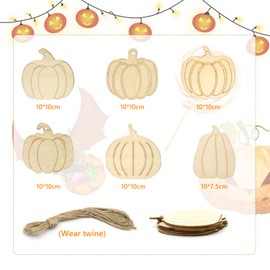 Thanksgiving Pumpkin Shape Wood Ornament, Thanksgiving Wooden Hanging Decoration with String for Kids Painting Wood Crafts Autumn Activities Hanging Pumpkin Decorations for Children Party DIY A6-NGMP