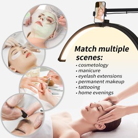 Half Moon Light - LED Floor Lamp for Lash and Eyelash Extensions, Tattoos, Estheticians, Office, Working, and Reading with Phone Holder - Cool/Warm Light, Adjustable Height & 360 Angle