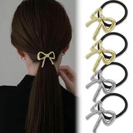 FULANSI Metal Hair Ties for Women - 4pcs Gold Silver Rubber Elastic Hair Ties - Non-damage Ponytail Holders - Cuff Hair Scrunchies - Thick Hair Accessories