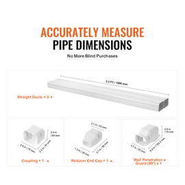 Happybuy 7.4Ft L x 3-inch W Mini Split Line Set Cover, PVC Decorative for Air Conditioner, 2 Straight Ducts & Full Components, Easy Installation, Paintable for Heat Pumps, White