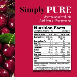 Dynamic Health Once Daily Tart Cherry Ultra 5X | 100% Juice Concentrate | No Additives or Preservatives | Antioxidant | 16oz, Btl-Glass