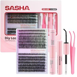 SASHA Pestañas Postizas Kit Completo, 280pcs Kit de Postizas Mezcla 30D 40D, Curvatura Tipo D 9-16mm DIY Pestañas, Extensiones de Pestañas Individuale