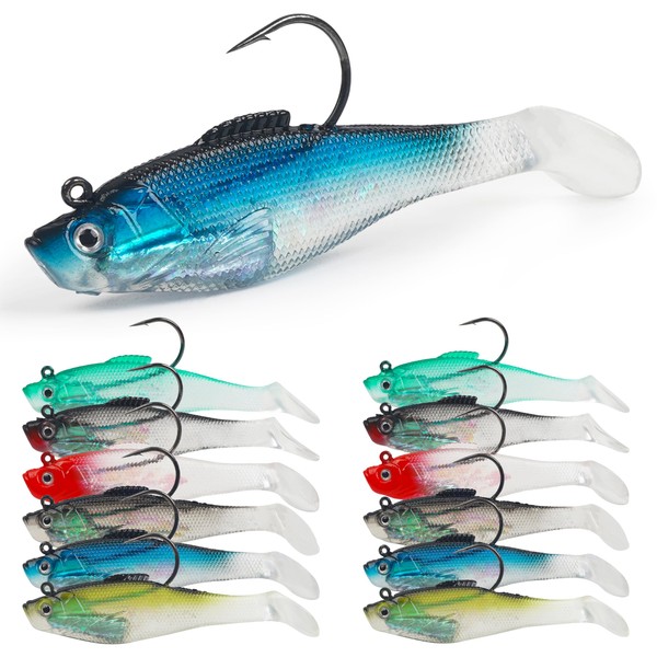 Soft Fishing Lures Swimbaits Pre-Rigged Jig Head Paddle Tail Swim