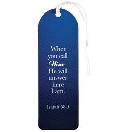 Dicksons BKMTL-521 When You Call Him He Will Answer Here I Am Ombre Navy Blue 2 x 6 Paper and Tassel Curved Top Encouraging Tassel Bookmark, Pack of 12