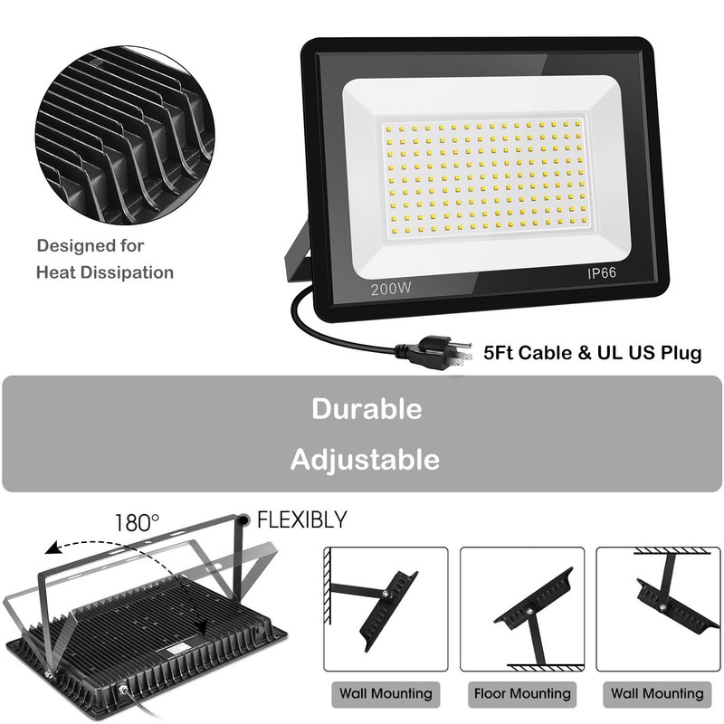 Gopretty 200W LED Flood Lights 2 Pack, 3000K Warm White
