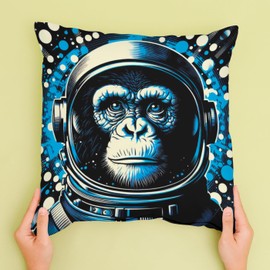 The Beach Stop Colourful Chimpanzee Astronaut Printed Accent Cushion Cover | Gift Idea for Men Women & Children | 45x45cm 18x18 | Chimp Space Monkey