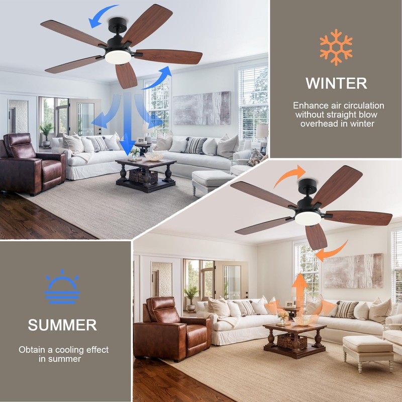 NKPU 52inch Ceiling Fans with Lights, Low Profile Ceiling Fan