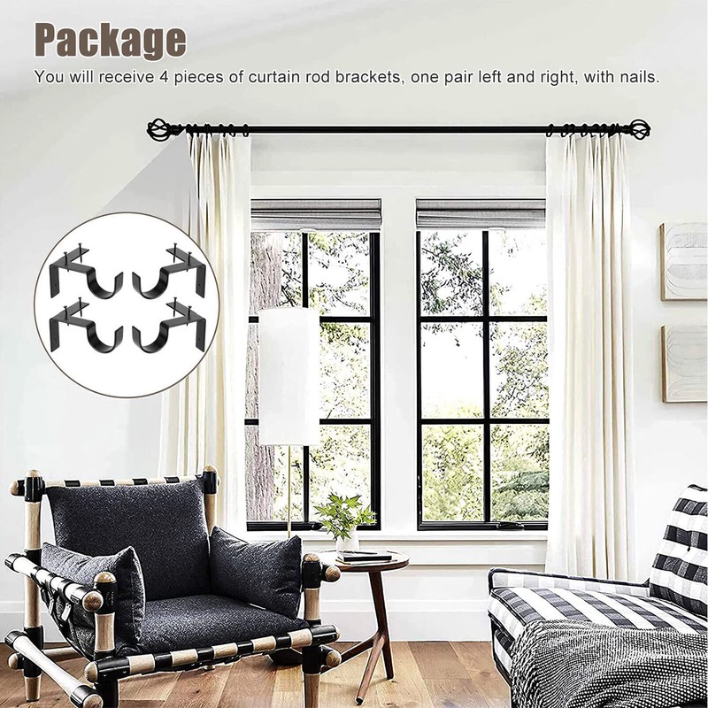 4Pcs Bracket Hang Curtain Rod Holders Single Hook Right Into