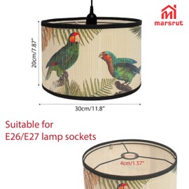 Birds Drum Lamp Shade for E26/E27 Lamp, Vintage Bird Pattern Replaceable Light Lamp Cover Lampshade Accessories for Pendant Floor Light Chandelier, Burlap and Bamboo (11.8" x 11.8" x 7.87")