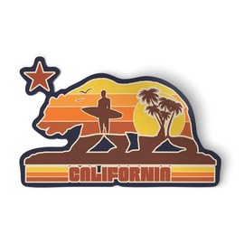 Squiddy California Bear Surfing Bear Retro - Vinyl Sticker Decal for Phone, Laptop, Water Bottle (3" Wide)
