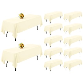 LOKUME 12 Pack Tablecloth Beige Rectangle Polyester Tablecloth for 6 Foot Table, Wrinkle Resistant Washable Fabric Table Cover for Wedding Banquet Buffet Party Dining Table (60 x 102 Inch)