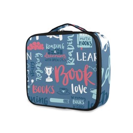 Love Reading Motivations Book Blue Pattern Large Women Makeup Bag, Train Toiletry Storage Case, Portable Coin Purse Holder Zipper Pouch Travel Cosmetic Organizer for Women and Girls