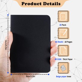 Xvvirnt 20 Pcs Pocket Notebook, 3.5 x 5.5 Inches Mini Notebooks, Small Memo Notepad, Black Softcover Mini Journal for Men Women, Office Supplies, 30 Sheets,/60 Lined Pages(Ruled Pages)