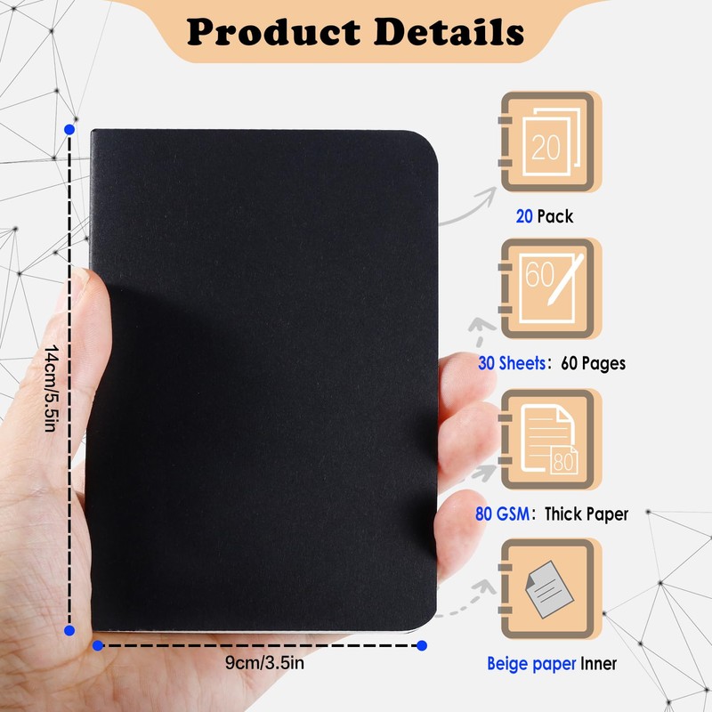 Xvvirnt 20 Pcs Pocket Notebook, 3.5 x 5.5 Inches Mini