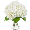 White Artificial Hydrangea Flowers with Glass Vase