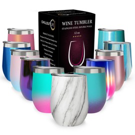 CHILLOUT LIFE 12 oz Stainless Steel Wine Tumbler with Lid - Double Wall Vacuum Insulated Wine Cup Glass Keeping Cold & Hot for Coffee, Champagne, Cocktails, Ice Cream